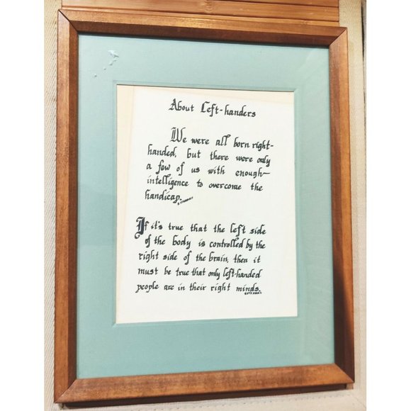 About Left-Handers Calligraphy Art Poem Verse Quotes Vintage 15x12" Signed - Picture 1 of 6